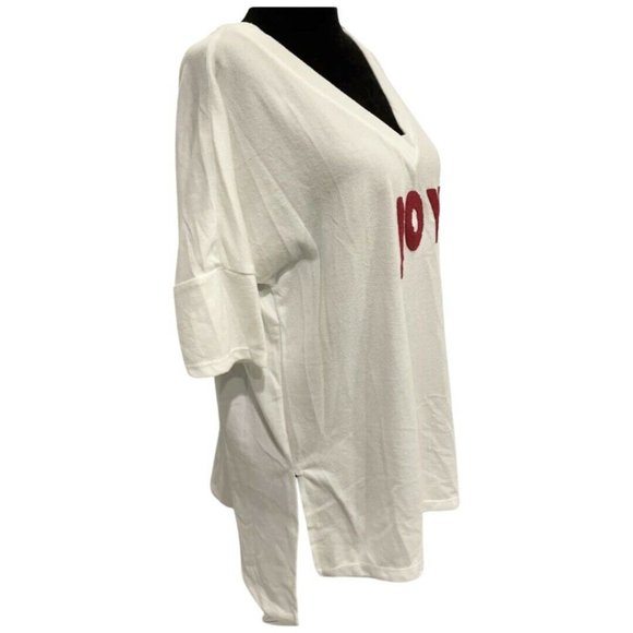 NWT Tru Self Christmas Joy Short Sleeve Sweater Shirt White/Red Sz M - Picture 3 of 3